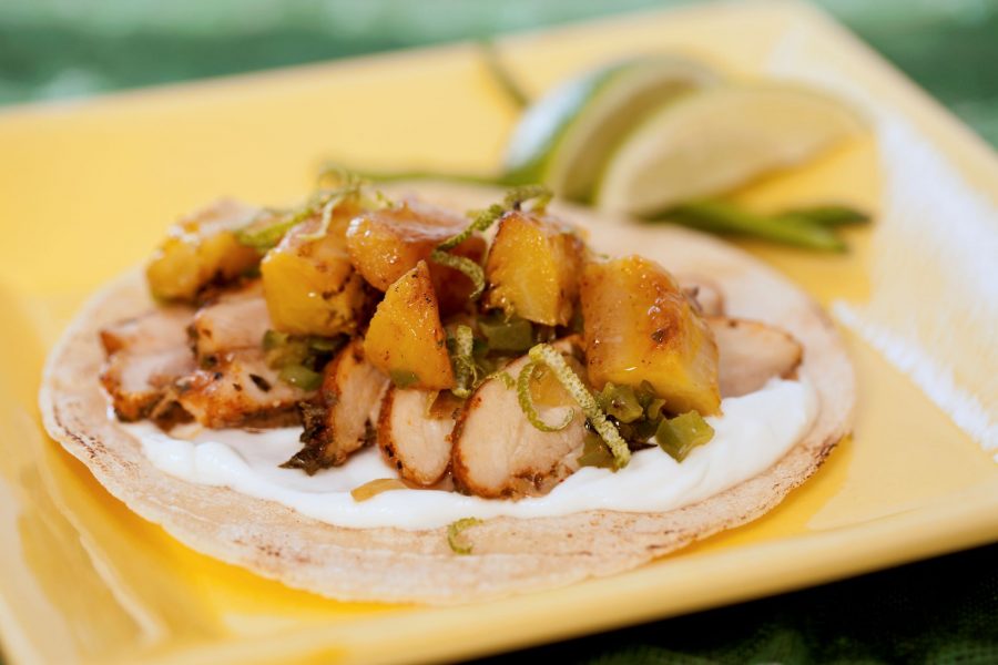 Jerk Chicken Tacos, Caramelized Plantains, Poblano Peppers And Onions PH