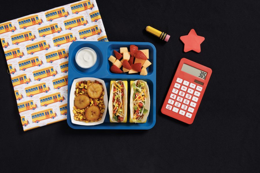 Plantain Rounds with Beef and Veggie Tacos and Mexicali Corn K12