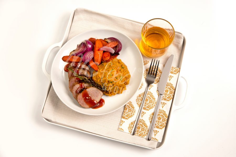 Sweet Plantain Mash with Pork Tenderloin and Roasted Vegetables 2 - WATERMARK