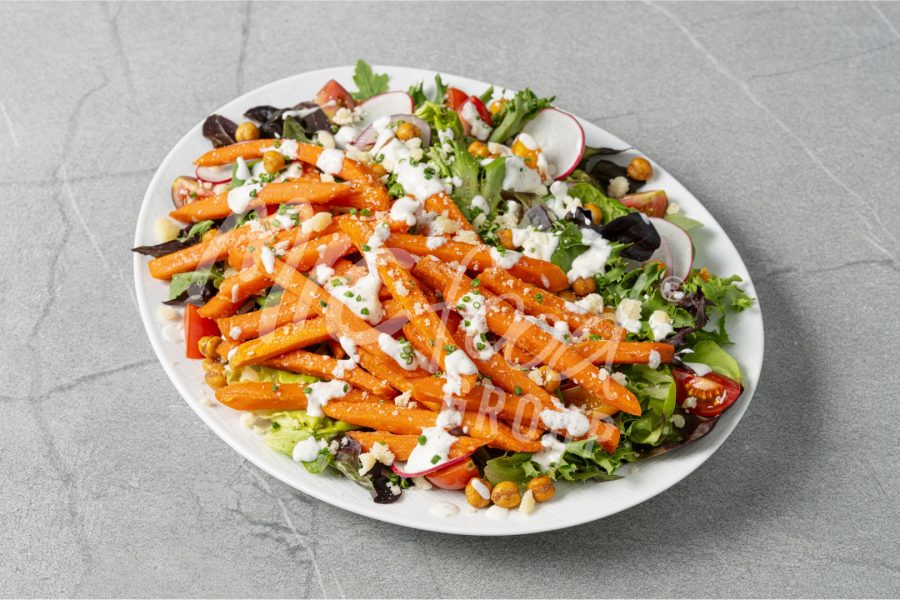 Sweet Potato Fries Garden Salad with Yogurt Dill Dressing_ Seasonal Vegetables and Crispy Chickpeas 3 - WATERMARK