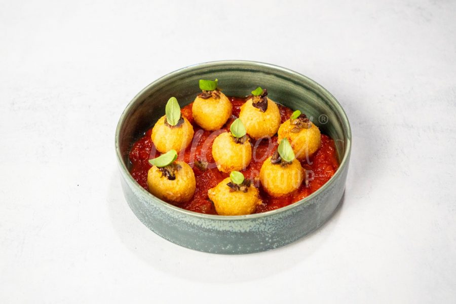 Yuca Cheese Bites with Arriabbata Sauce, Olive Tapenade and Fresh Basil 2 - WATERMARK